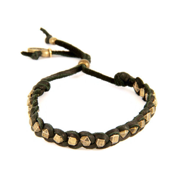 Custom Large Multi Faceted Beads Intertwined Deerskin Leather Bracelet