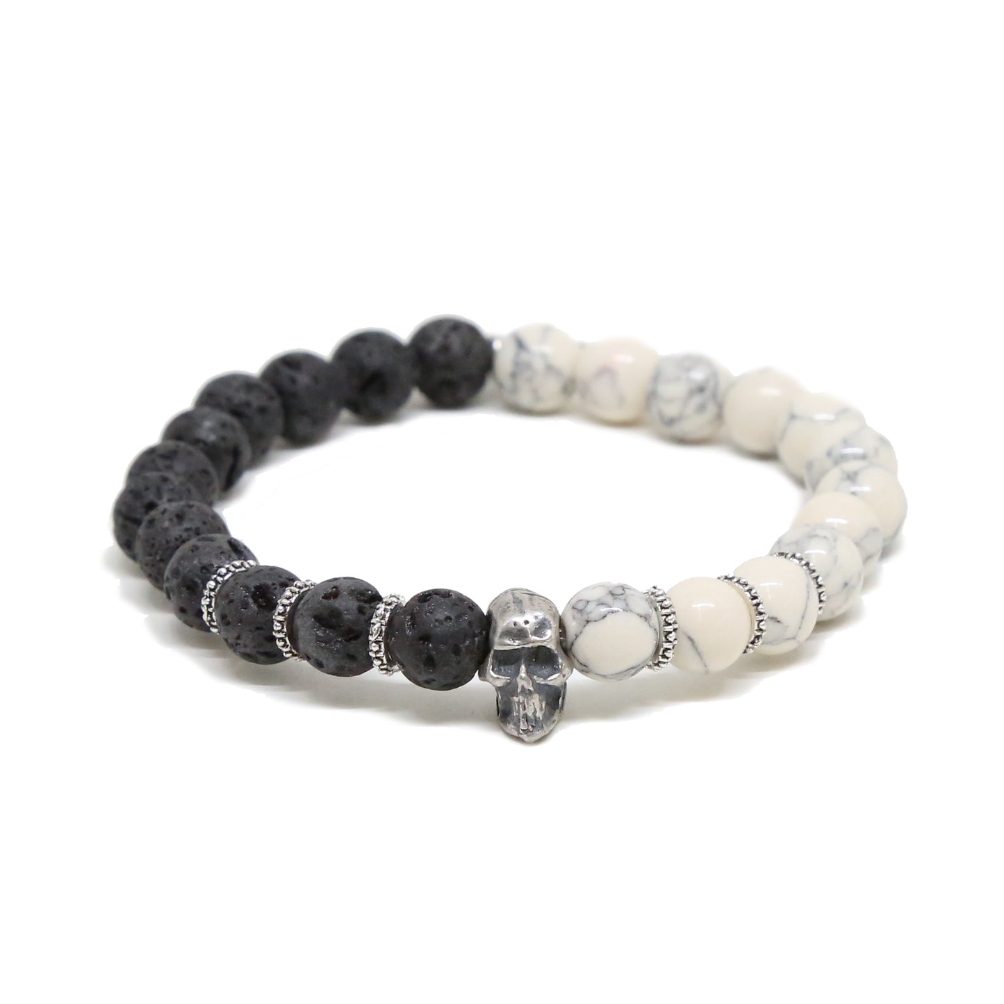 Stuck In Limbo Bracelet in Lava Bead, White, and Silver Ox