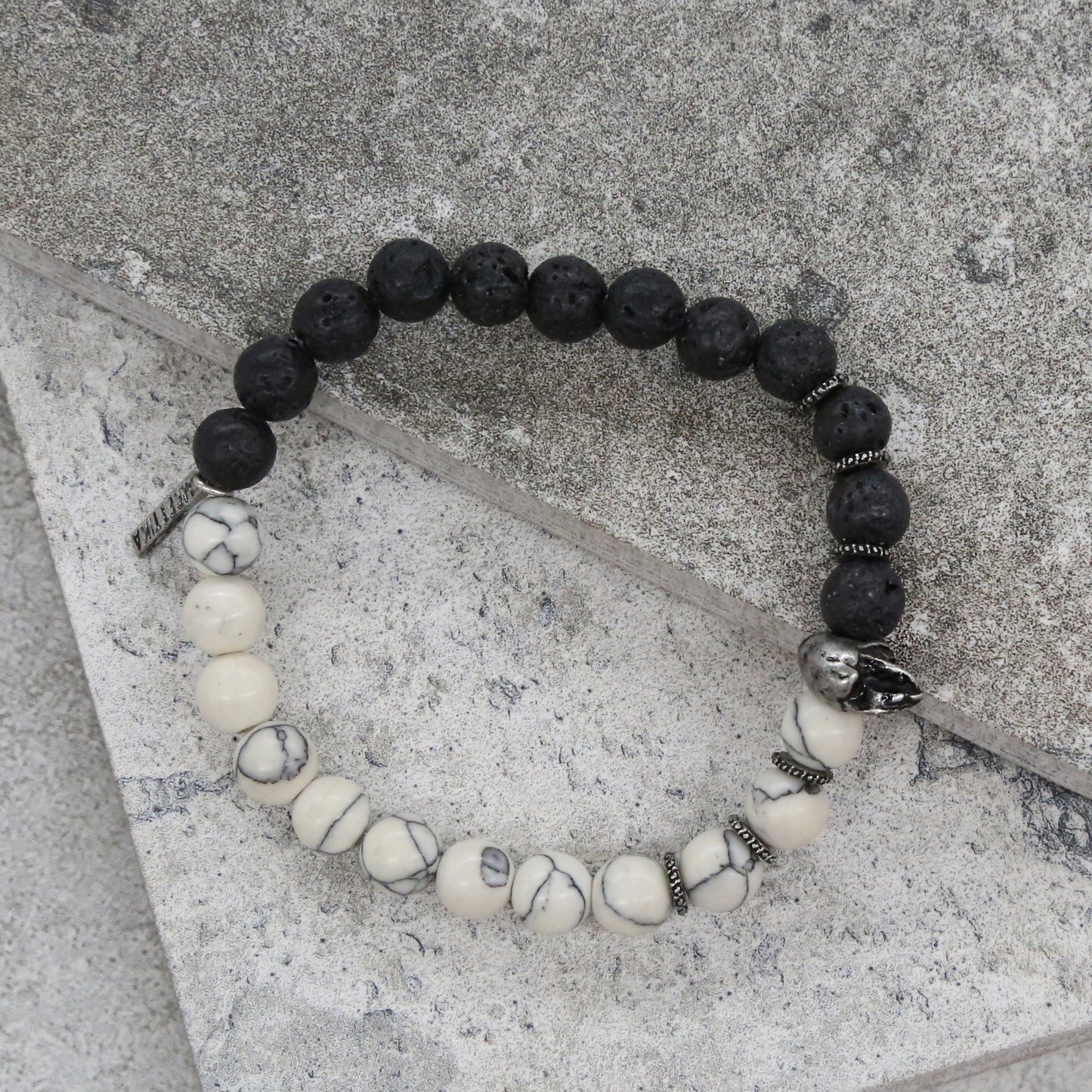 Stuck In Limbo Bracelet in Lava Bead, White, and Silver Ox