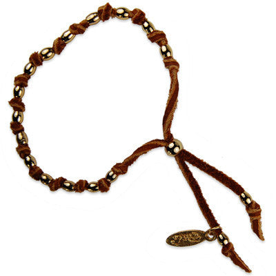 MB581 - Small Barrel Beads and Knots Deerskin Leather Bracelet