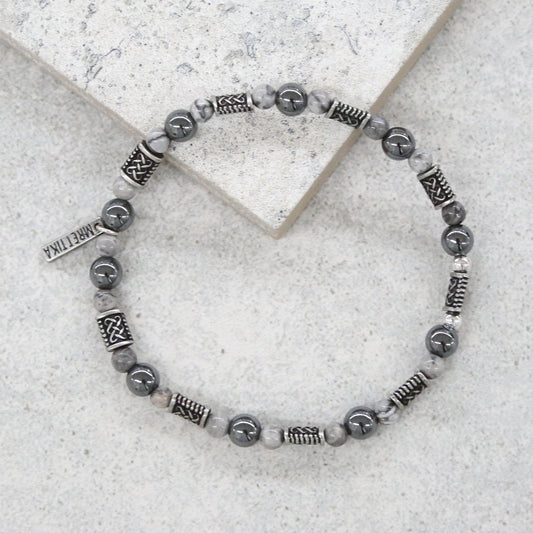 Winston Bracelet in Hematite, Grey, and Silver Ox