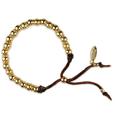 MB584 - Collared Barrel Beads Deerskin Leather Bracelet