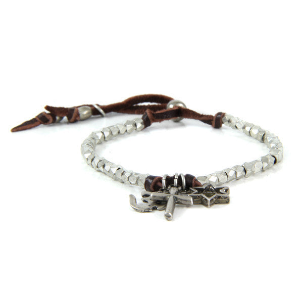 Co-Exist Charm Faceted Bead Strand Adjustable Deerskin Leather Bracelet