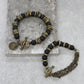 Brass Ring and Onyx Beaded Bracelet Set