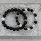 Onyx and Howlite Beaded Elastic Bracelet Set in Silver Ox