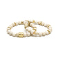 White Beaded Elastic Bracelet Set in Gold