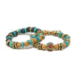 Turquoise, Wood, and Brass Elastic Bracelet Set