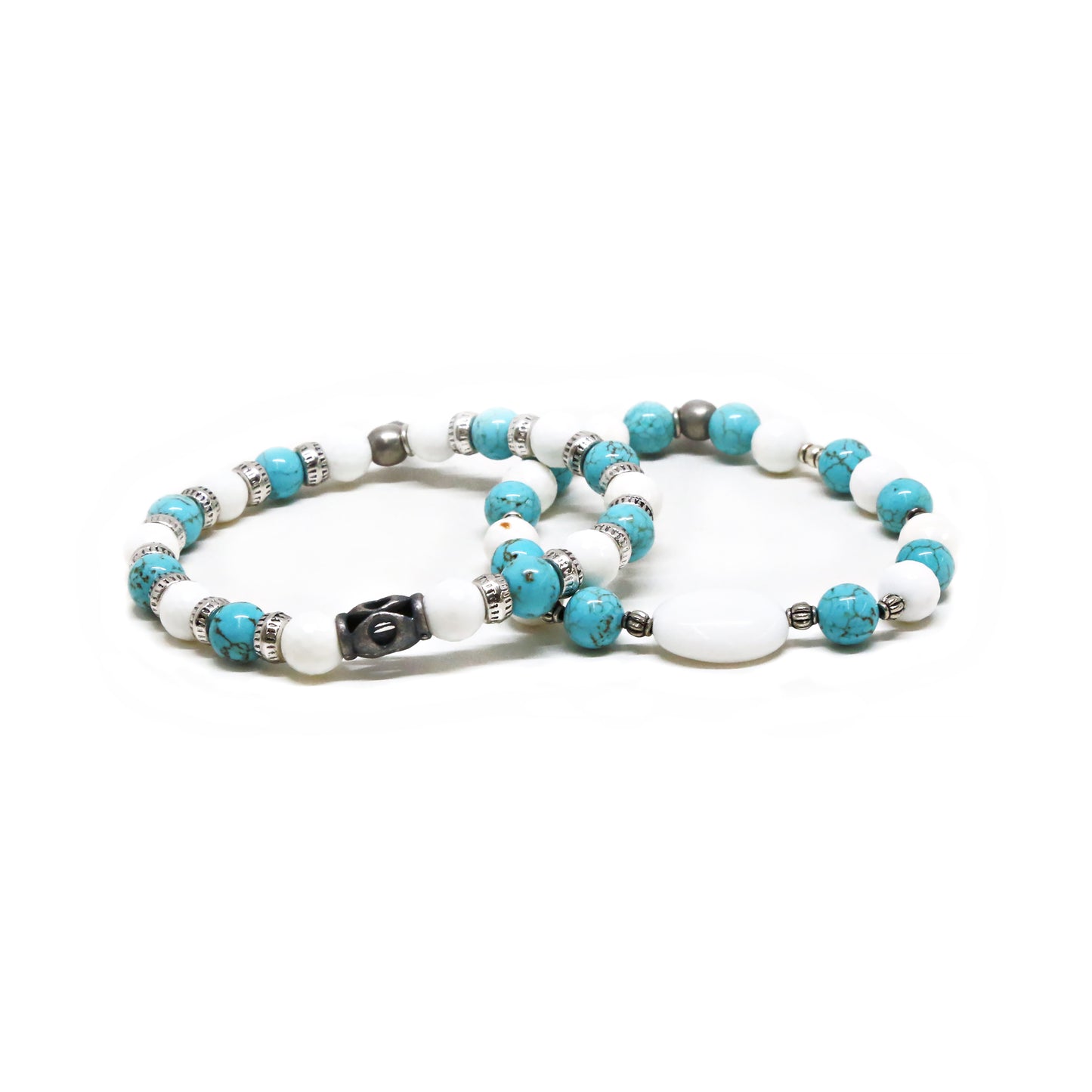 Turquoise and Howlite Beaded Elastic Bracelet Set