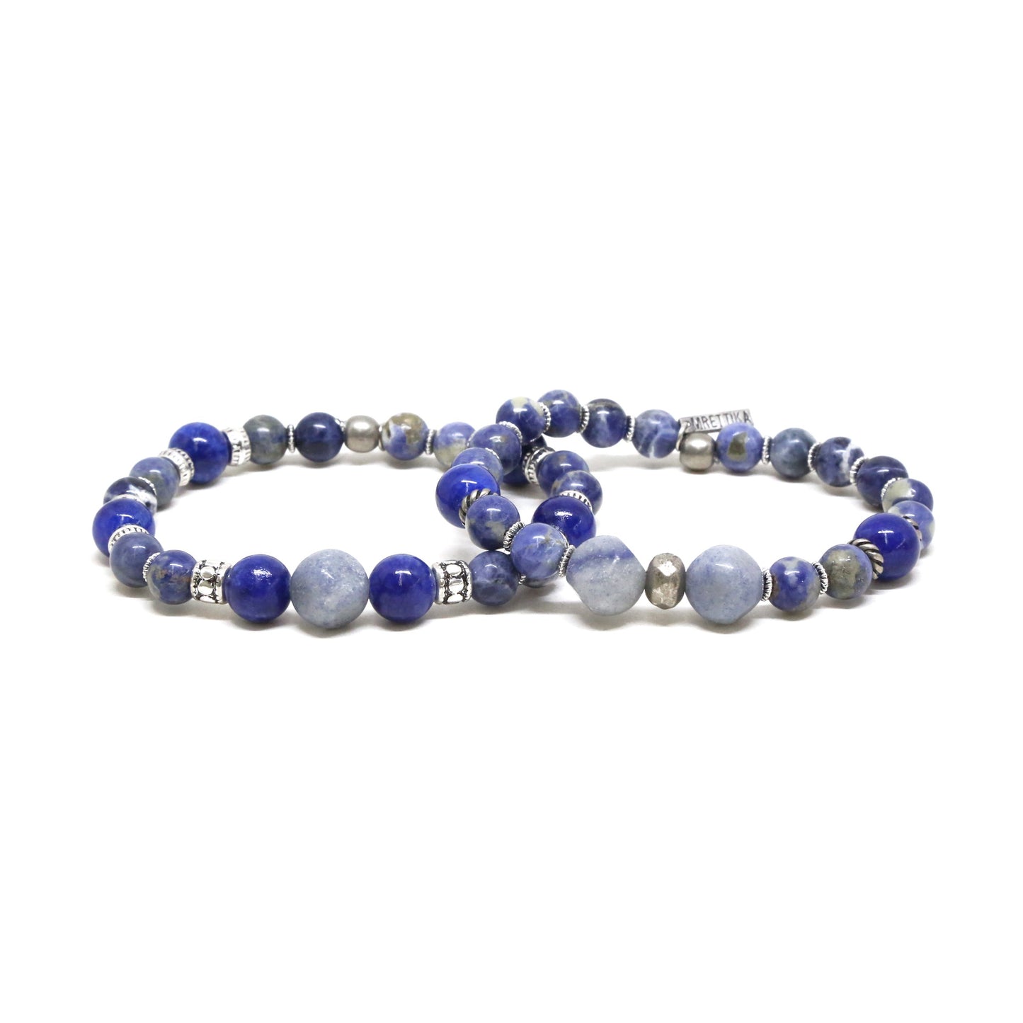 Sodalite and Blue Elastic Bracelet Set in Silver Ox