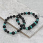 Raw Stone Lava Bead and Turquoise Elastic Beaded Bracelet Set