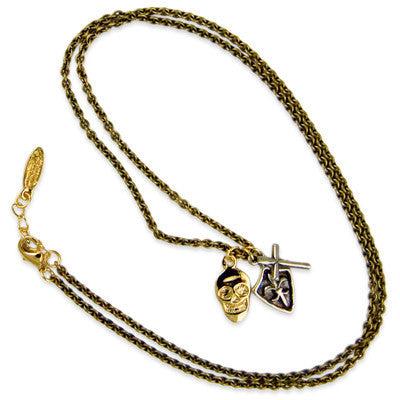 Cross, Fleur De Lys and Skull Necklace