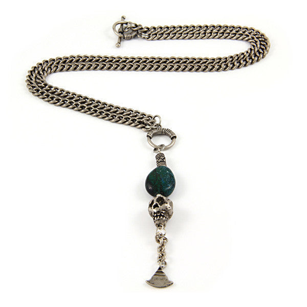 Mens Skull and Turquoise Stone Chain Necklace