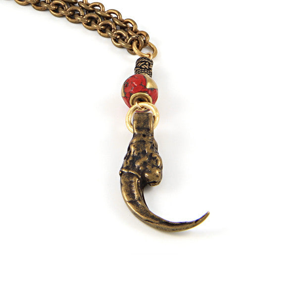 Claw Pendant Charm with Tribal Inlaid Bead Chain Necklace