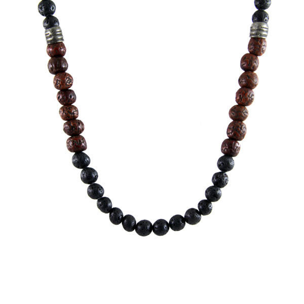 Lava Bead Combination with Leather Tassel