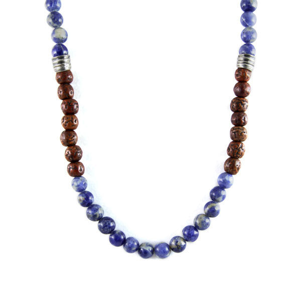 Sodalite and Lava Bead Combination with Leather Tassel