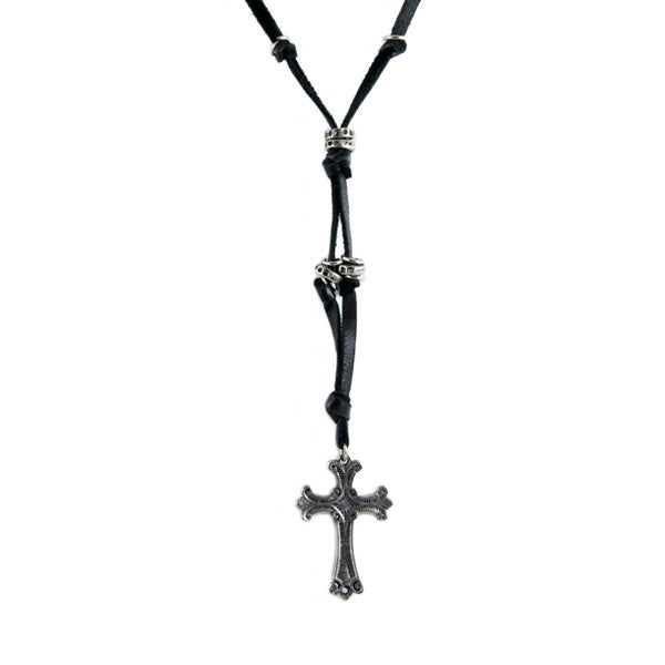 Cross with Black Leather Necklace