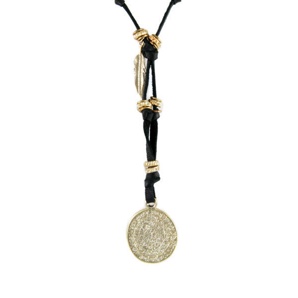 Phaistos Coin with Black Leather Necklace