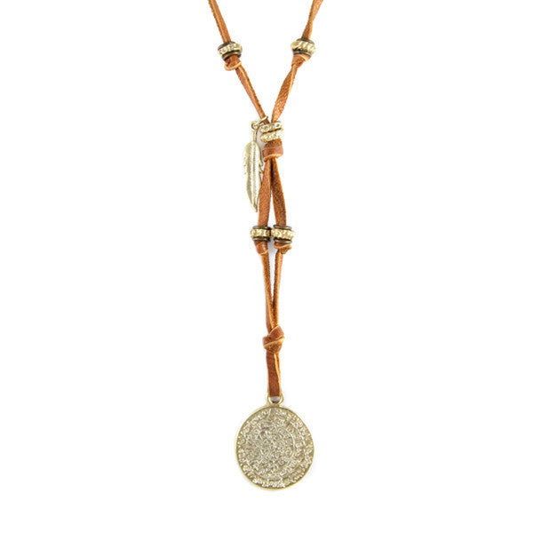 Phaistos Coin with Tan Leather Necklace