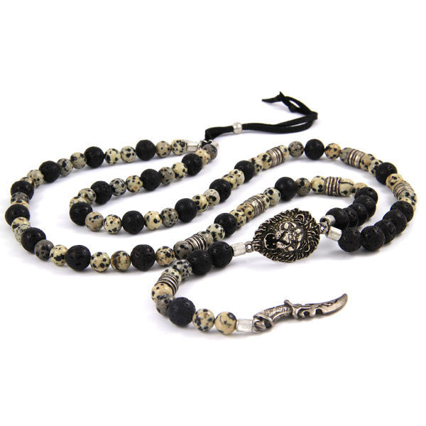 3 of a Kind Bead Combination Necklace with Lion Head and Saber Charm