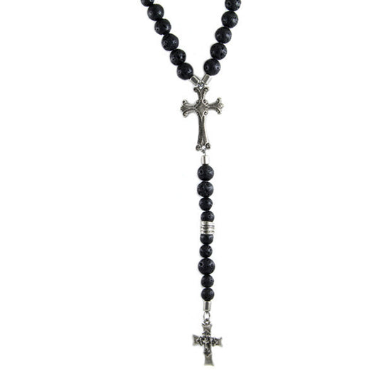 3 of a Kind Bead Combination Necklace with Gothic Cross and Triple Cross