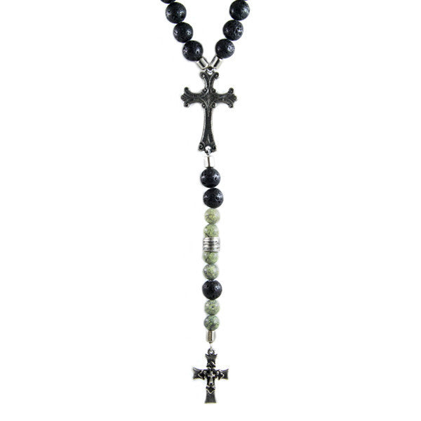 3 of a Kind Bead Combination Necklace with Gothic Cross and Triple Cross