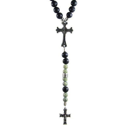 3 of a Kind Bead Combination Necklace with Gothic Cross and Triple Cross