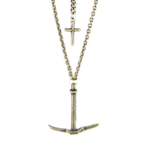 Brass Pick and Cross Chain Necklace