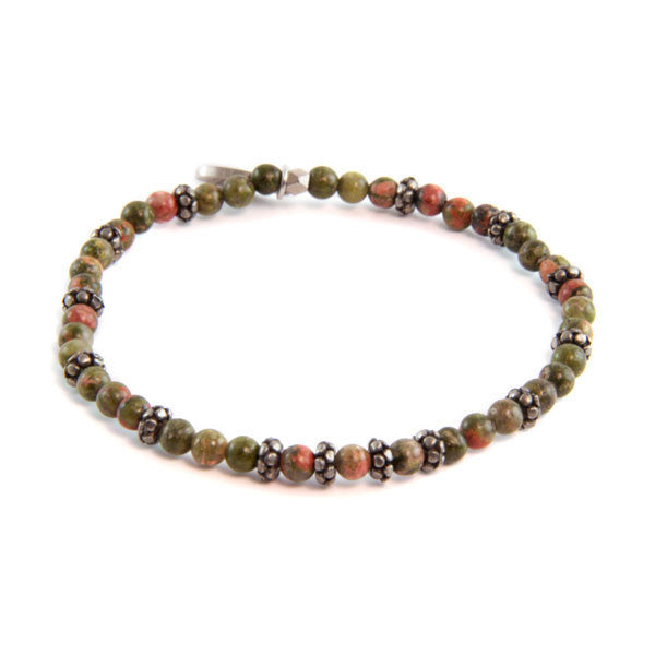 Unakite and Faceted Donut Beaded Bracelet
