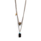 Small Skull Charm and Cylinder Lava Bead with Round Stone Layered Chain Necklace