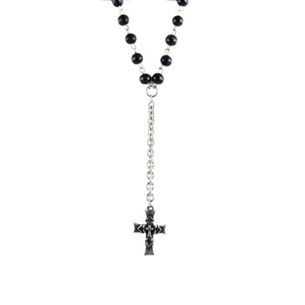Rosary Beads and Chain Combination Necklace with Triple Cross