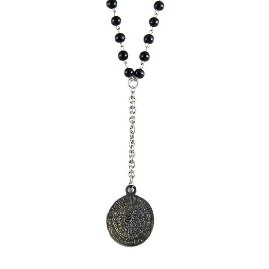 Rosary Beads and Chain Combination Necklace with Phaistos Coin