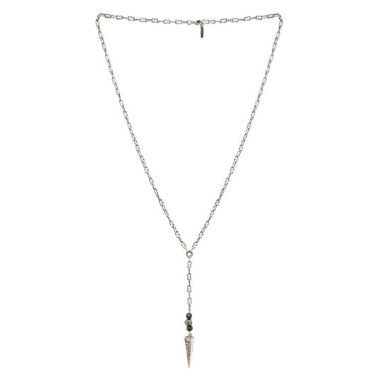 Silver Ox Chain Lariat Necklace with Hematite Beads and Silver Spike Charm