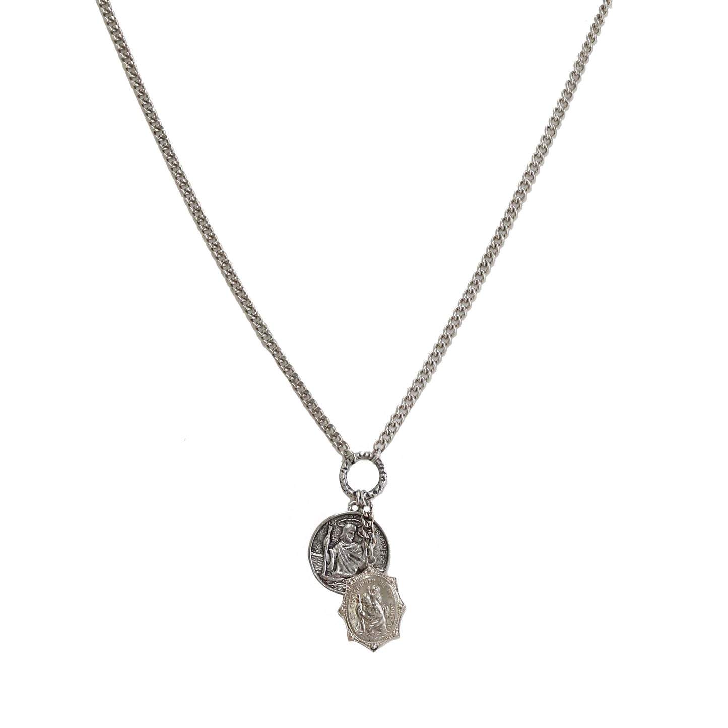 Silver Ox Chain Necklace with Ancient Pendant Charms