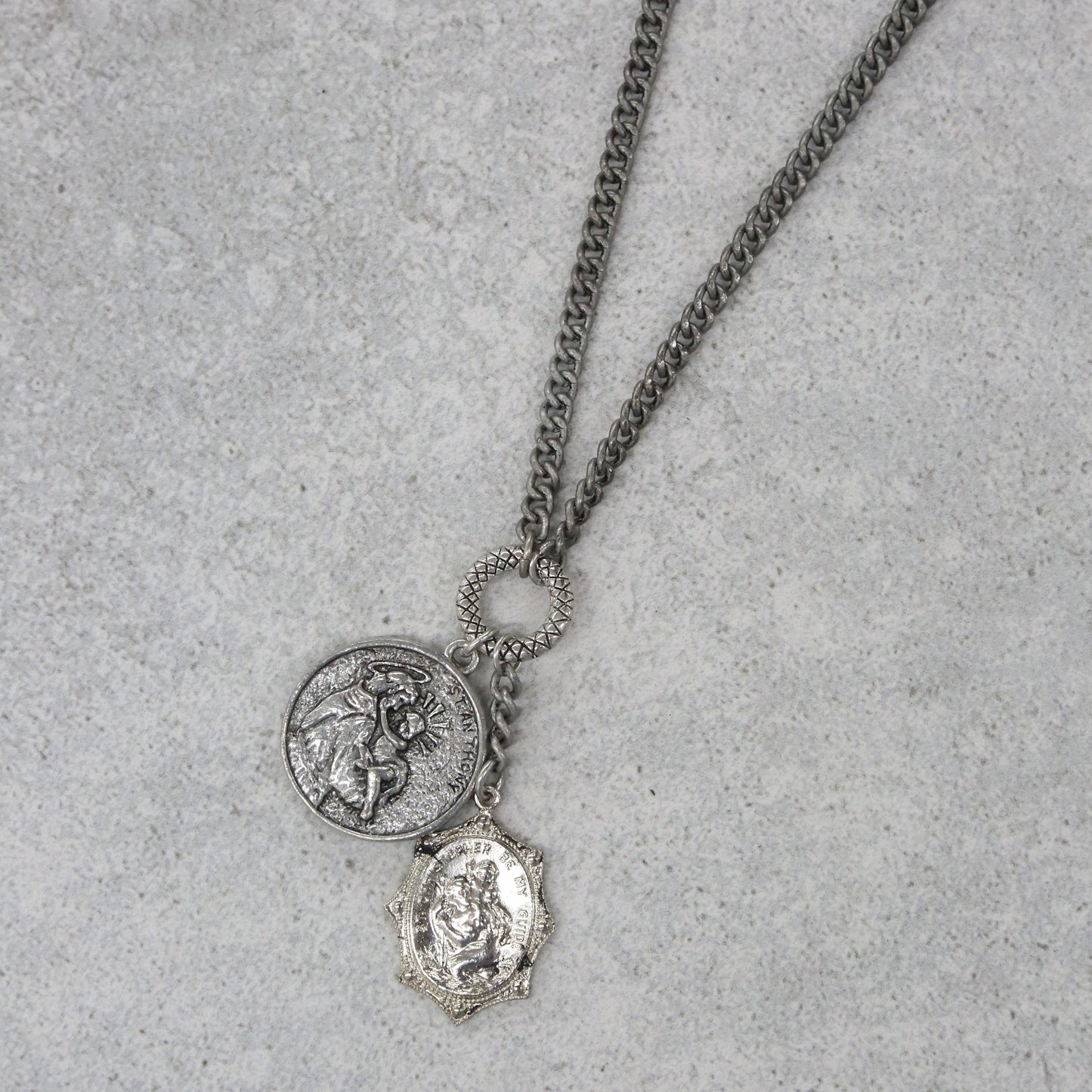 Silver Ox Chain Necklace with Ancient Pendant Charms