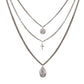 Triple Layered Antique Silver Necklace with Religious Symbol Pendants