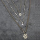 Triple Layered Antique Silver Necklace with Religious Symbol Pendants