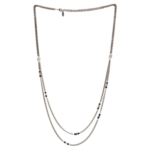 Layered Silver Ox Chain Necklace with Onyx Beaded Details