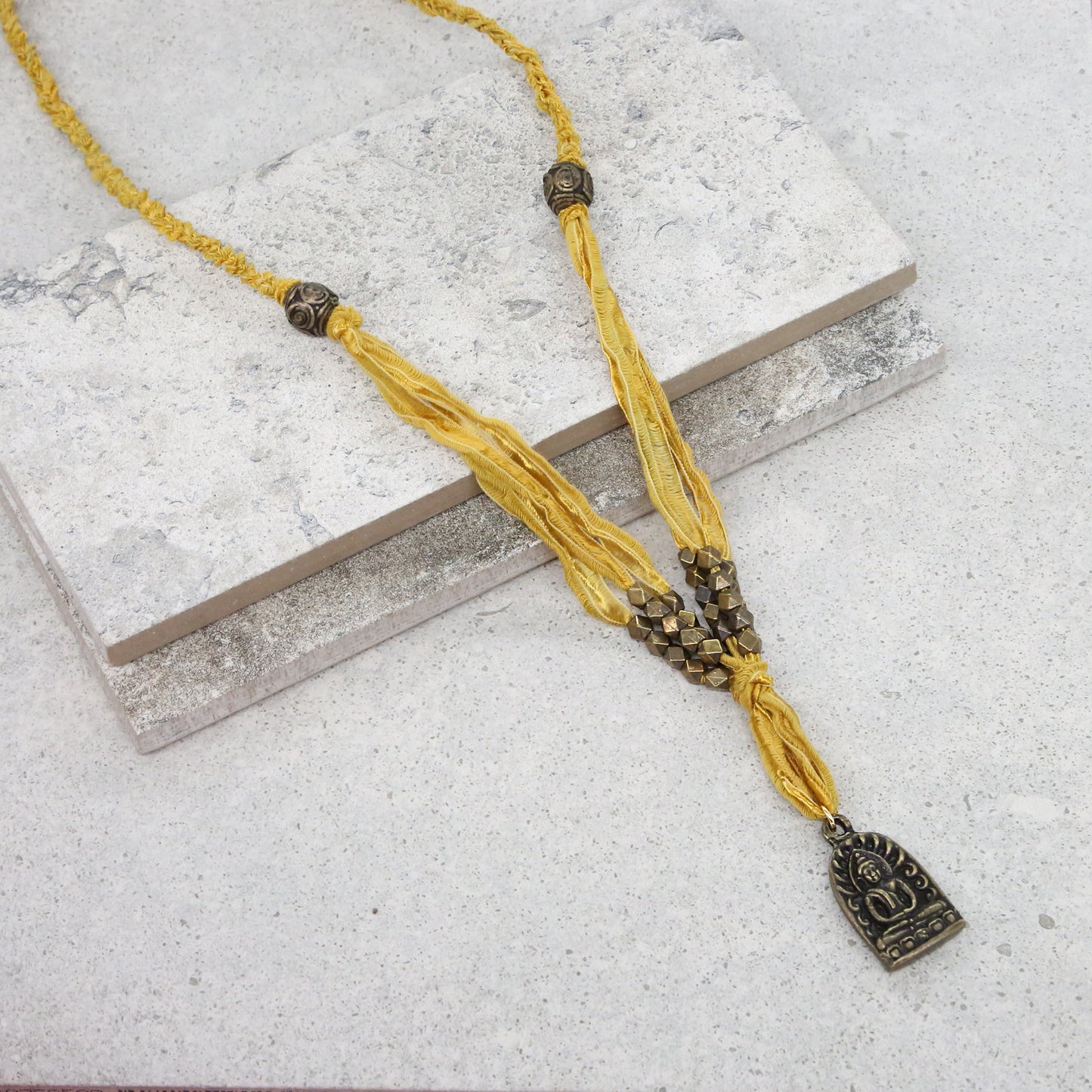 Tribal Fringe Necklace in Mustard & Brass