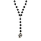 Onyx Lariat Beaded Necklace with Silver Ox Skull Pendant