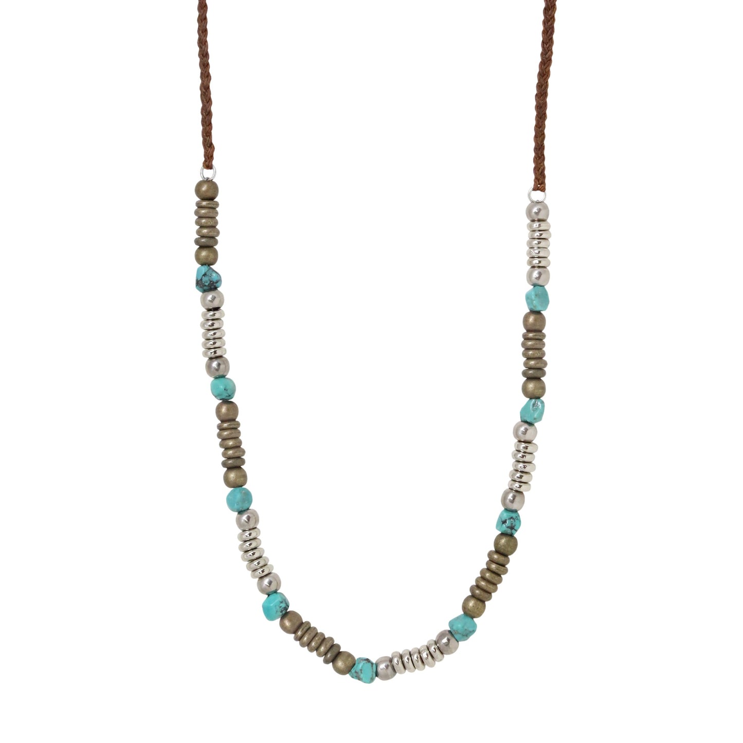 Mixed Metal and Turquoise Ring Necklace