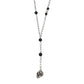 Silver Ox Chain Lariat with Lava Beads and Skull Charm