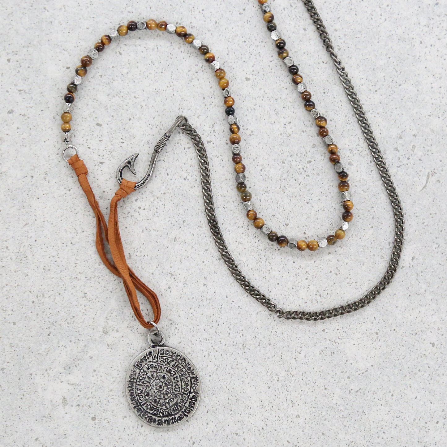 No Stone Unturned Necklace in Tiger's Eye and Antique Silver