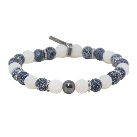 Crackle and Fade Bracelet Blue, White and Silver Ox