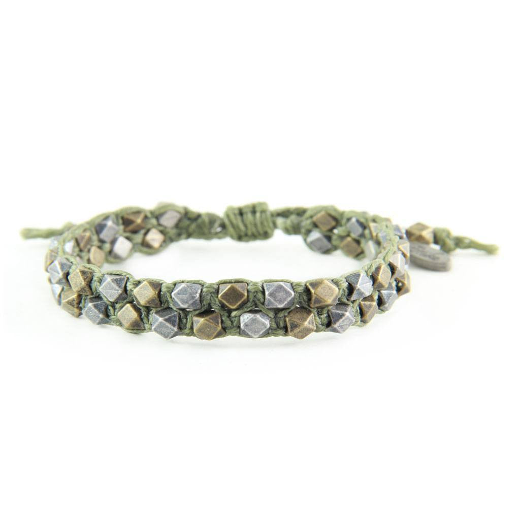 Mens Bracelet - Hungry Wolf Bracelet In Olive And Mixed Metal