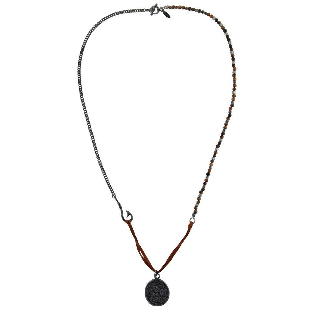 Mens Necklace - No Stone Unturned Necklace In Tiger's Eye And Antique Silver