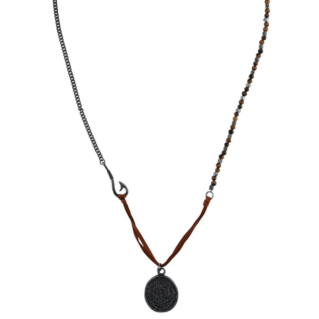 Mens Necklace - No Stone Unturned Necklace In Tiger's Eye And Antique Silver